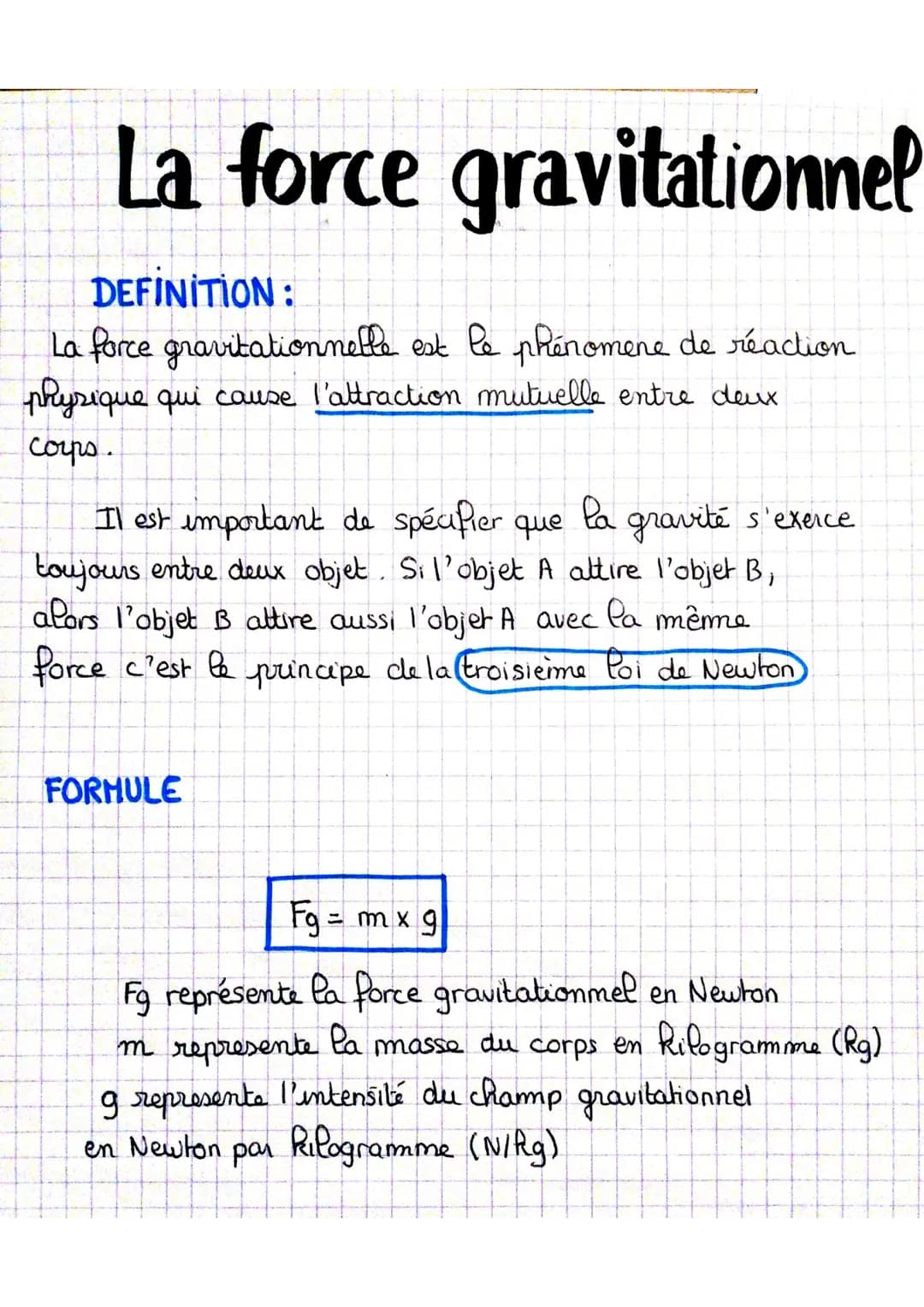 La force gravitationnel
DEFİNİTİON :
La force gravitationnelle est le phénomene de réaction
physique qui cause l'attraction mutuelle entre d