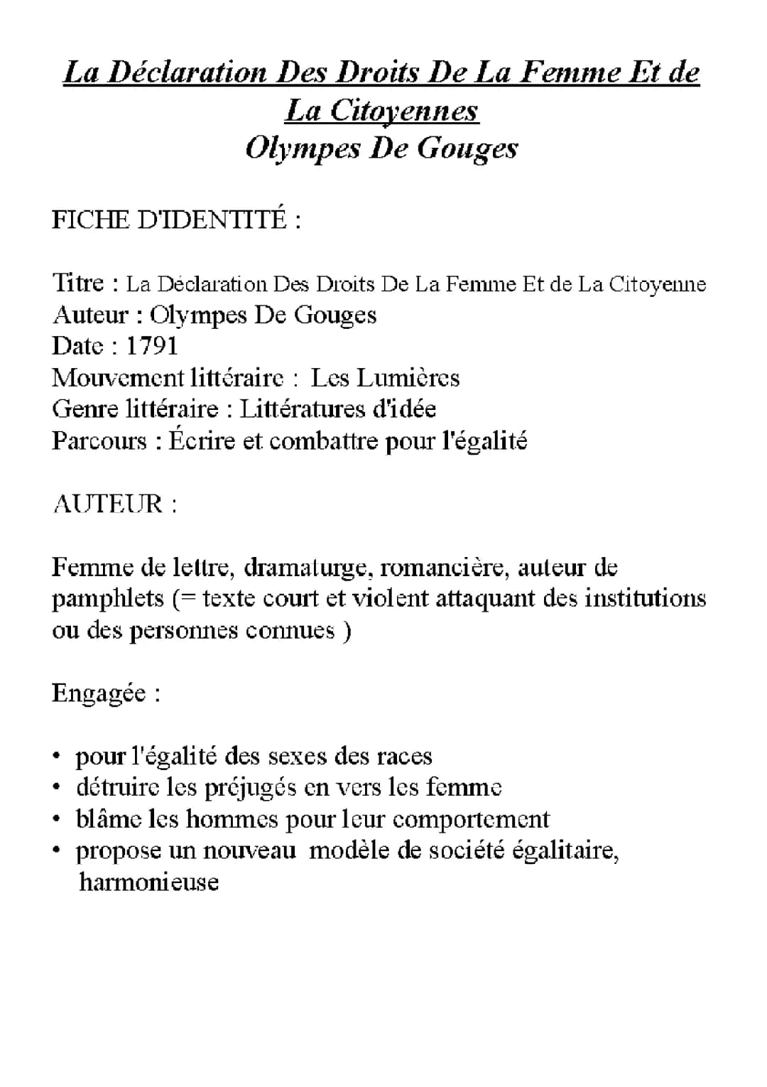 Les femmes et la Révolution française 1789 : Olympe de Gouges et les droits des femmes