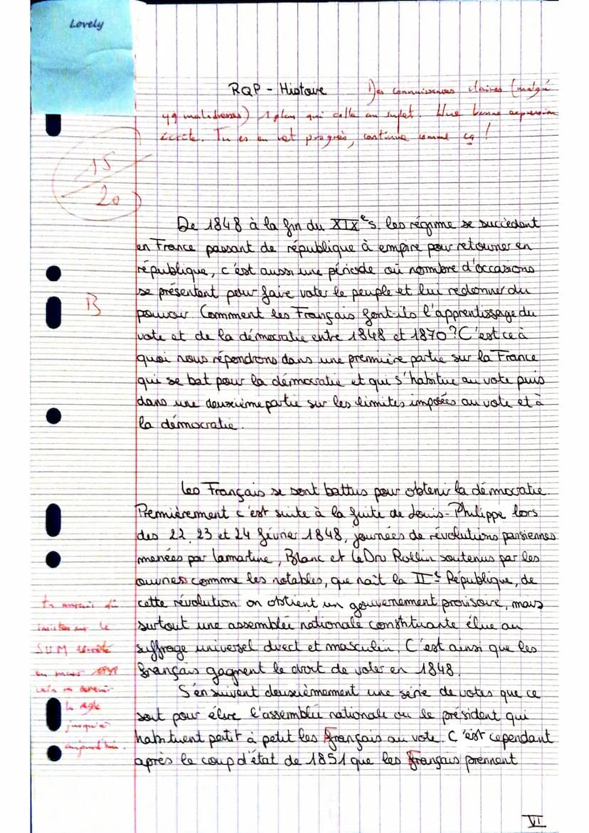Evaluation du type EC Histoire
Thème 2 La France dans l'Europe des nationalités : politique et société (1848-1870),
Chapitre 1 : La IT Répub