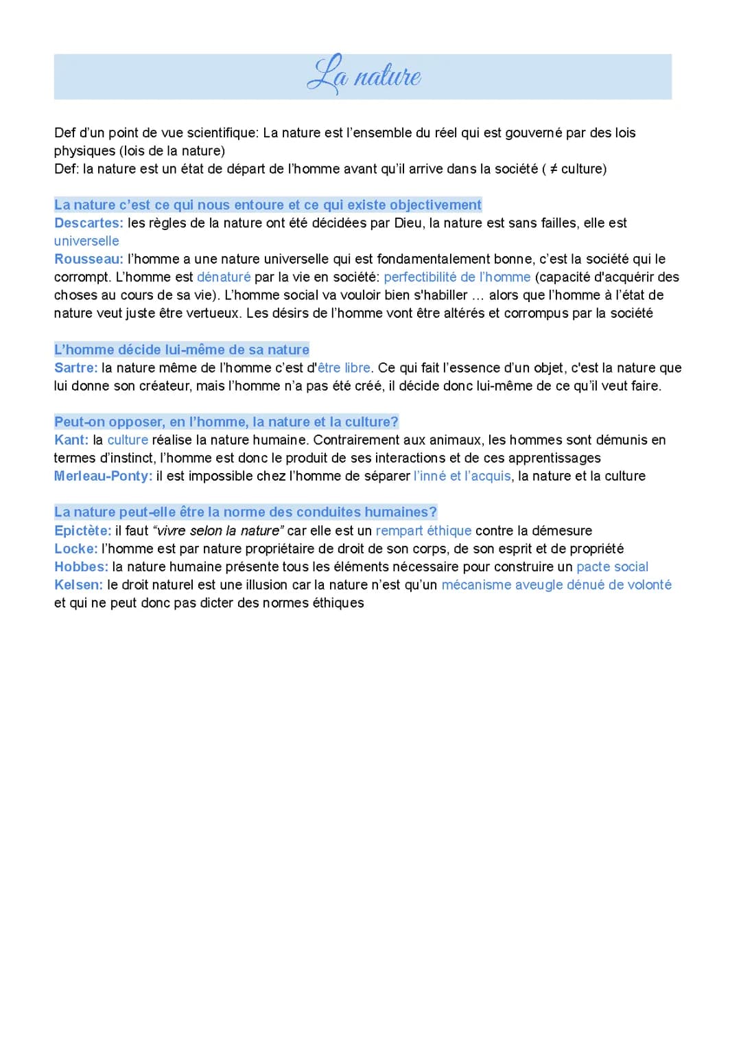 La nature- Fiche bac