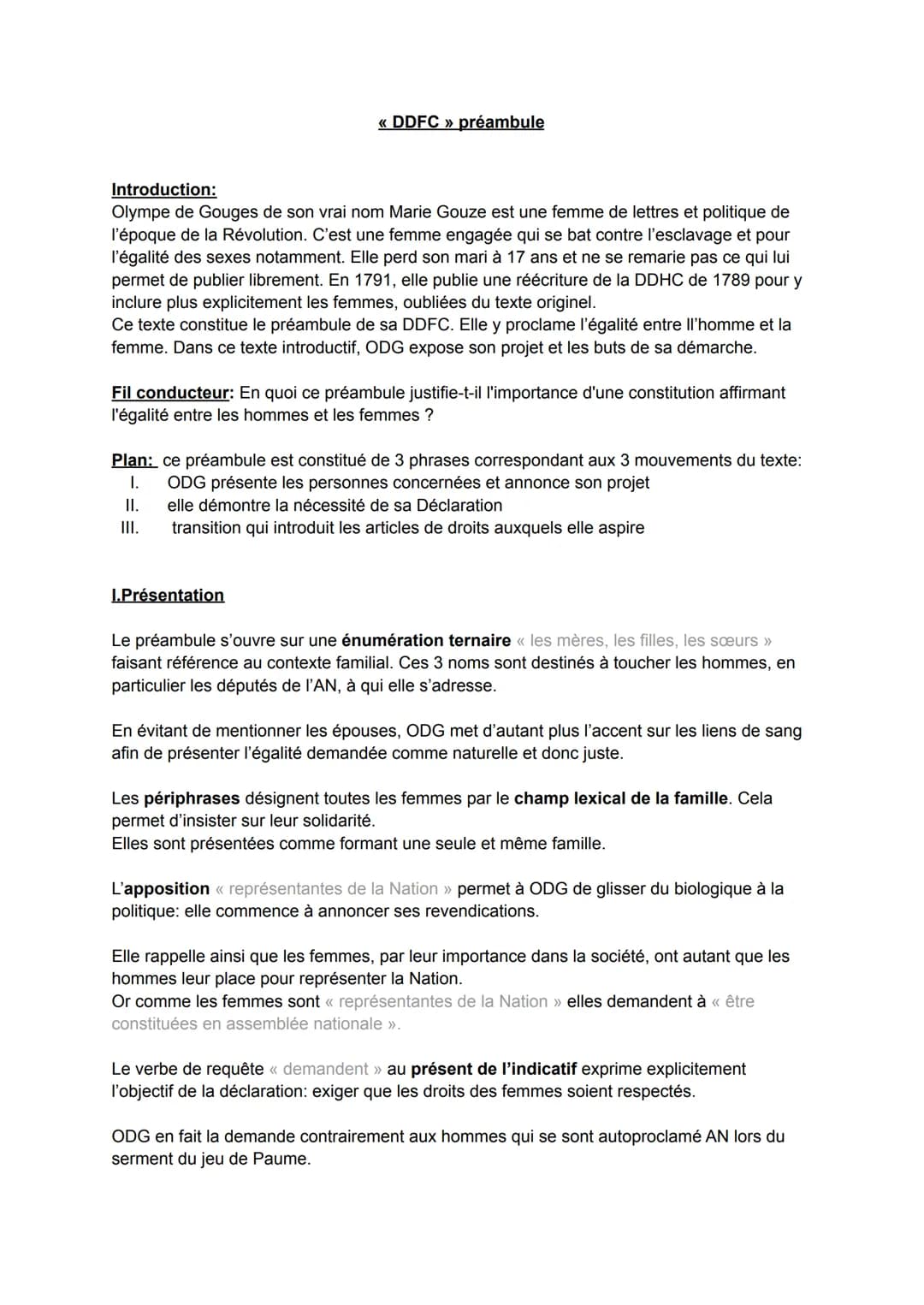 << DDFC » préambule
Introduction:
Olympe de Gouges de son vrai nom Marie Gouze est une femme de lettres et politique de
l'époque de la Révol