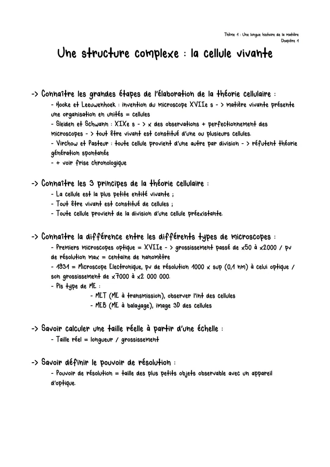 Thème 1 : Chapitre 1 :Une structure complexe : la cellule vivante