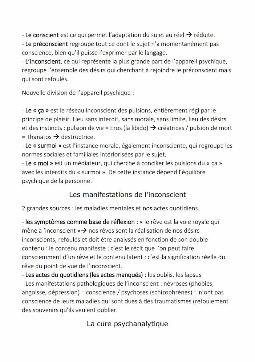 L'Inconscient
Il s'agit d'un concept forgé par la psychanalyse désignant l'ensemble de
phénomènes psychiques inaccessibles à la conscience m