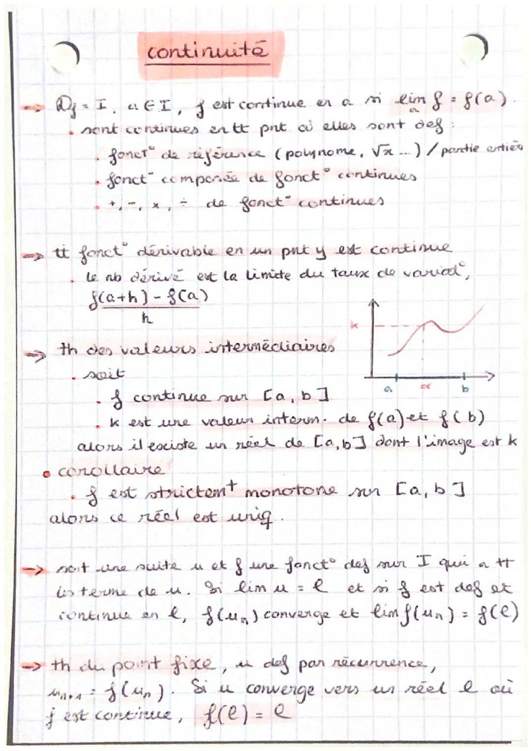 continuité

Dj.I. $a \in I$, $f$ est continue en a si $lim f = f(a)$.
- sont continues en tt pnt où elles sont def:
- fonct° de référence (p