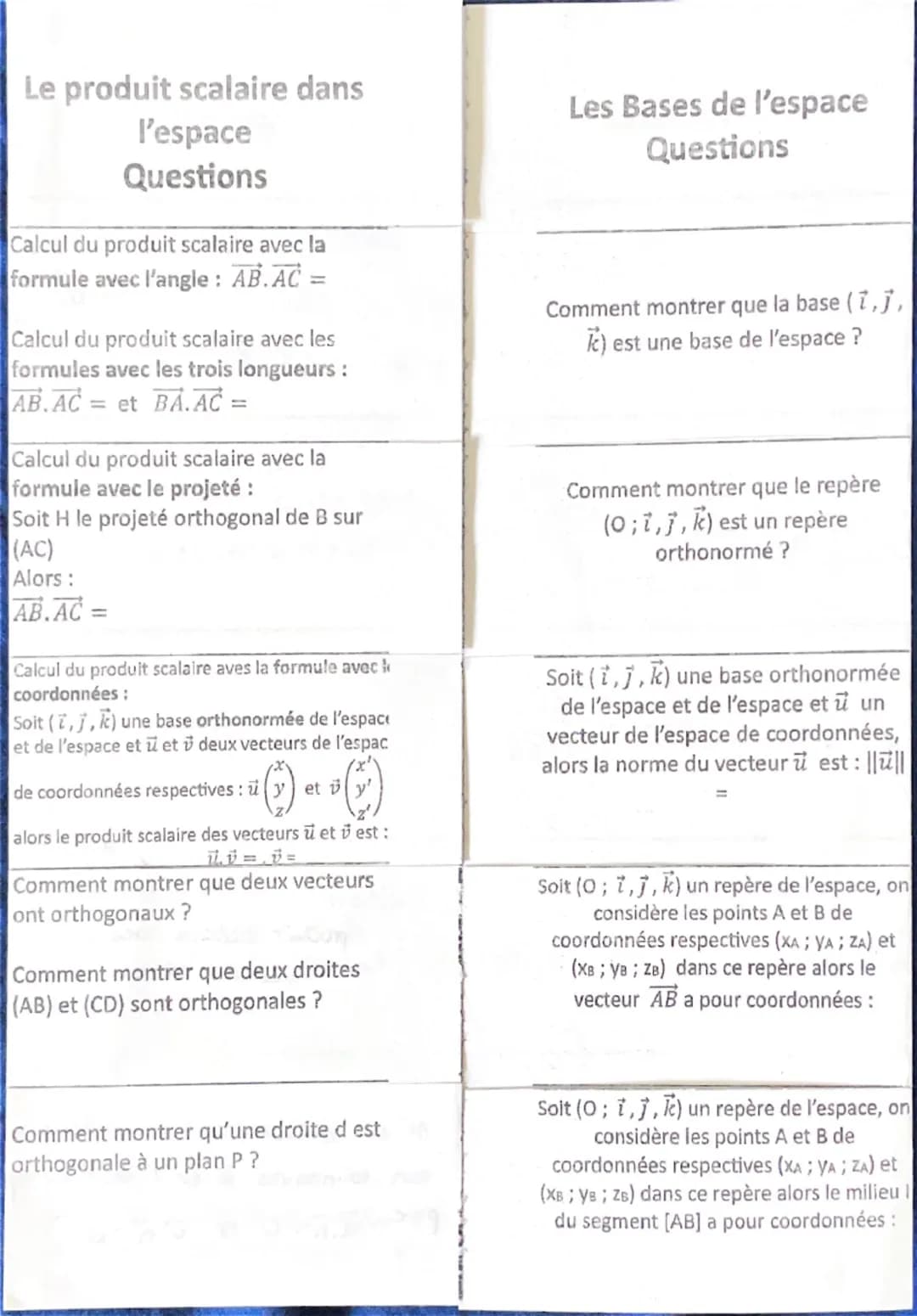 Droites et plans
Questions
Droites et plans
Questions
Que faut-il pour donner une
représentation paramétrique
d'une droite ?
Comment montrer