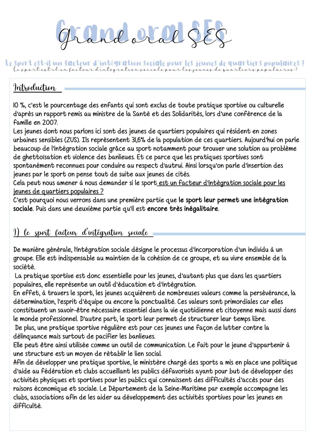 
<p>Le sport est-il un facteur d'intégration sociale pour les jeunes de quartiers populaires?</p>
<h2 id="introduction">Introduction</h2>
<p