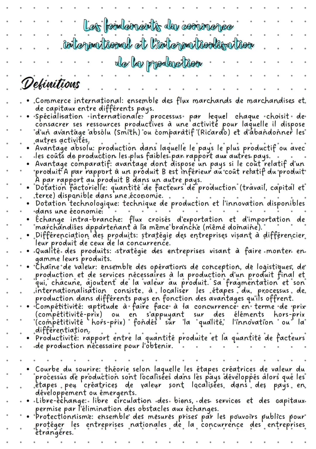 Les fondements de commerce
international et l'internationlisation
de la production
Definitions
• Commerce international: ensemble des flux m