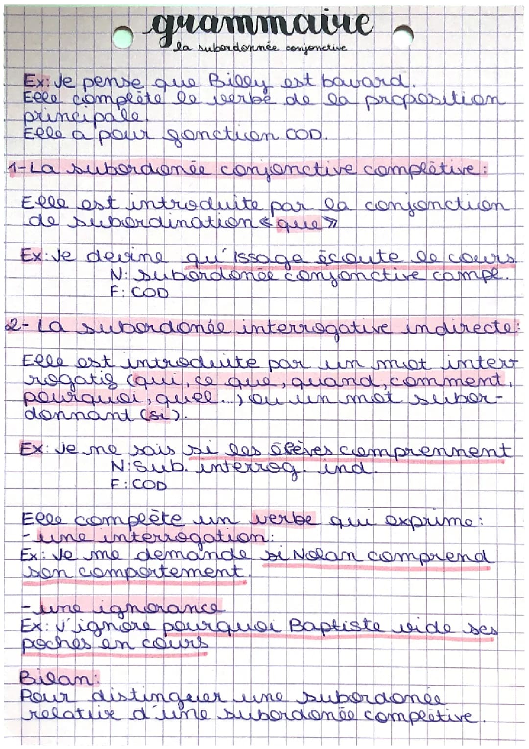 la SUBORDONNÉE CONJONCTIVE 