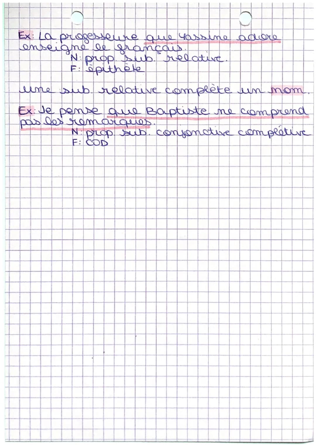 grammaire
la subordonnée conjonctive.
Ex: Je pense que Billy est baward.
Elle complète le verbe de la proposition.
principale
Elle a pour fo