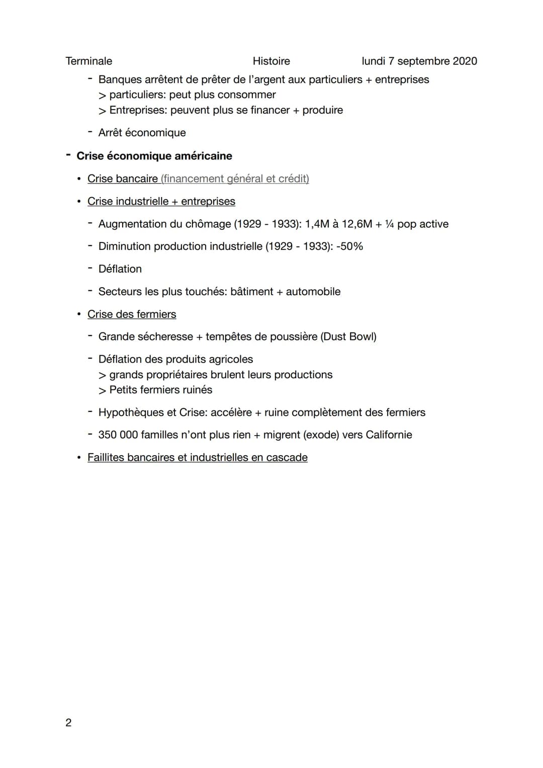 Terminale
Cours I - Crise économique Américaine de 1929
Sujet général
Crise boursière américaine
1
●
●
●
●
Histoire
lundi 7 septembre 2020
C
