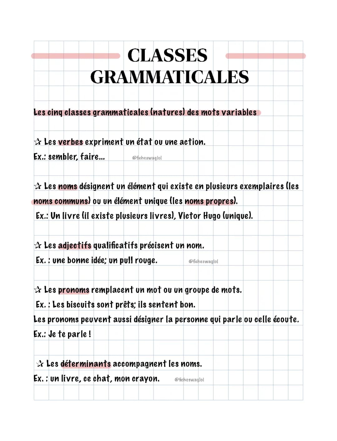 classes grammaticales 