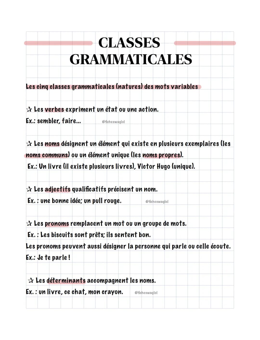 CLASSES
GRAMMATICALES
Les cinq classes grammaticales (natures) des mots variables
Les verbes expriment un état ou une action.
Ex.: sembler, 