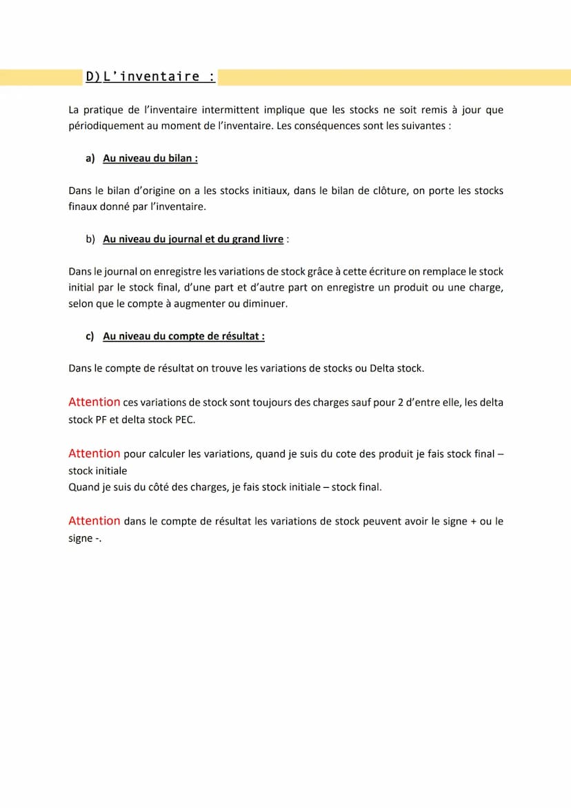 Comptabilité
Nous avons jusqu'ici, enregistré chaque opération directement dans le bilan. C'est ce
qu'on fait en inventaire permanent. Dans 