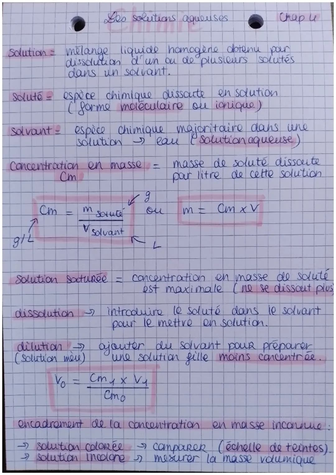 Solution = melange liquide homogène dotenu par
dissolution d'un ou de plusieurs solutés
dans un solvant.
Soluté espèce chimique dissoute en 