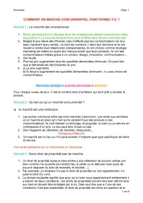 Know SES Première : Fiche de révision : COMMENT UN MARCHÉ CONCURRENTIEL FONCTIONNE-T-IL ? thumbnail