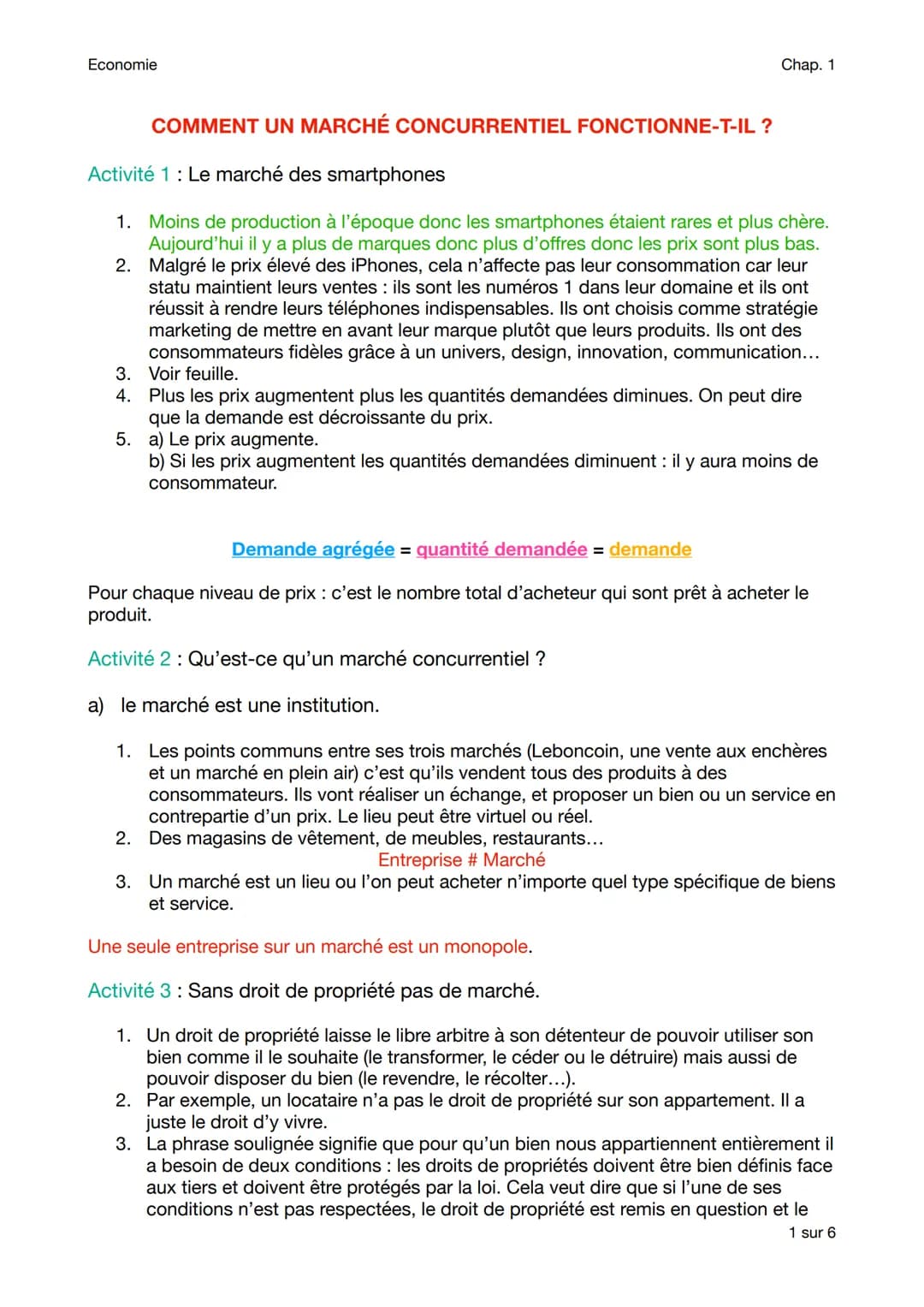 Economie
COMMENT UN MARCHÉ CONCURRENTIEL FONCTIONNE-T-IL ?
5.
Chap. 1
Activité 1 : Le marché des smartphones
2.
1. Moins de production à l'é