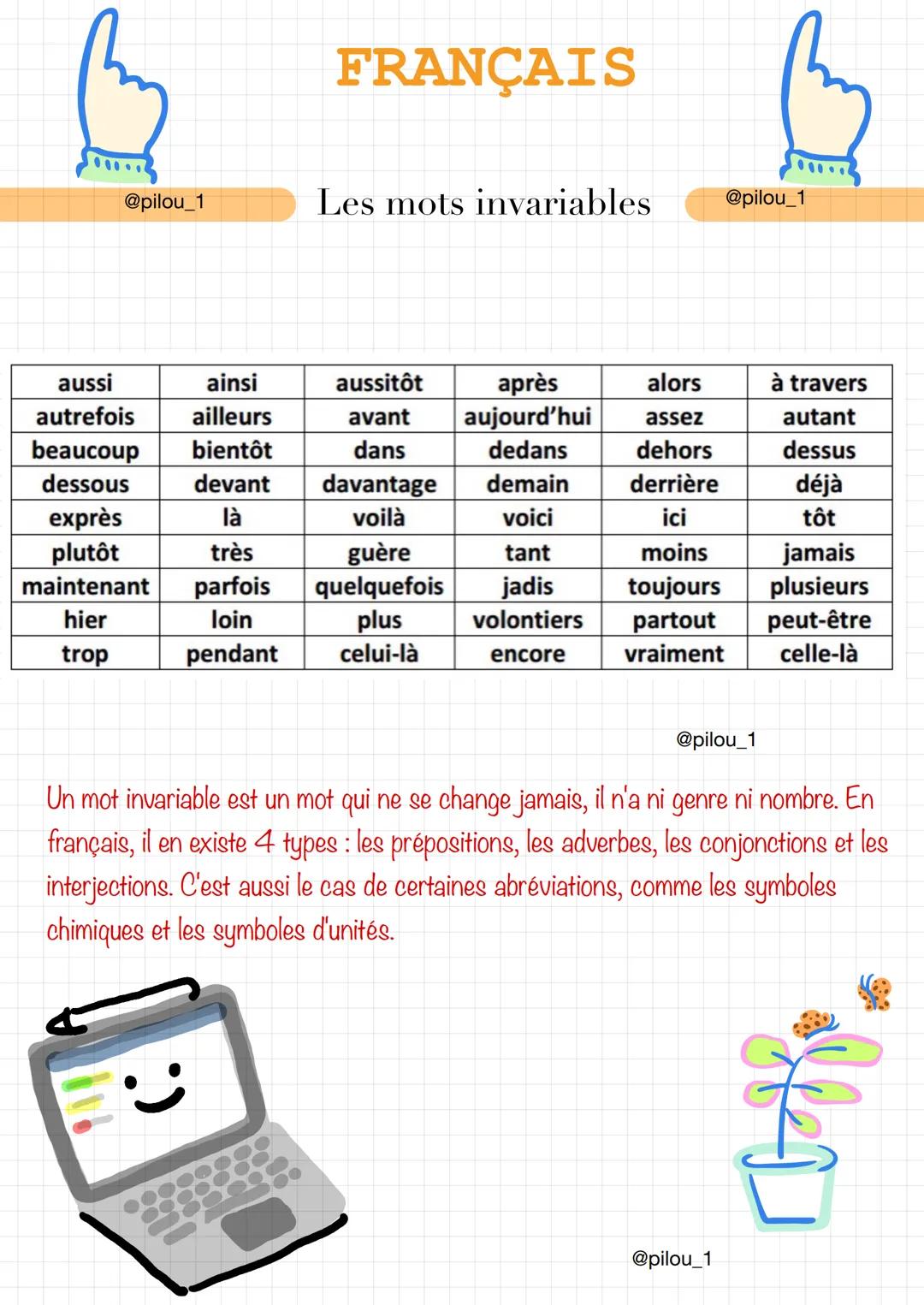 @pilou_1
aussi
ainsi
autrefois ailleurs
beaucoup bientôt
dessous
devant
là
très
parfois
loin
pendant
exprès
plutôt
maintenant
hier
trop
FRAN
