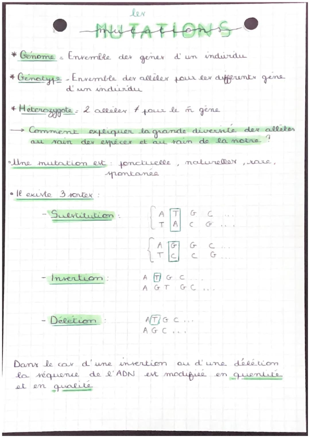 HEATIONS
Genome = Ensemble der gener d'un indurdu
* Genotype - Ensemble der alliler pour les different gene
d'un indurdu
+ Heterozygote = 2 