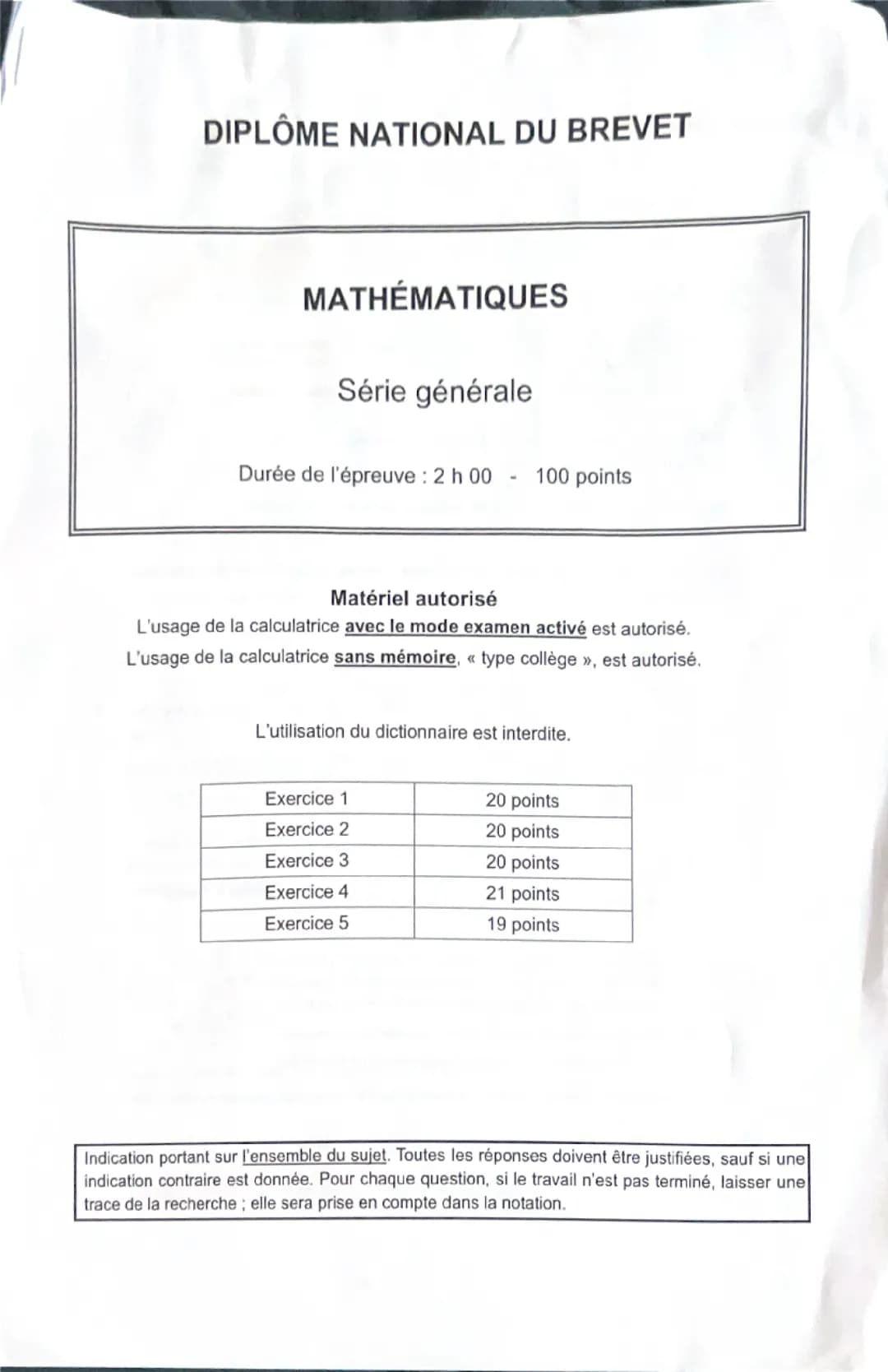 Sujet DNB maths