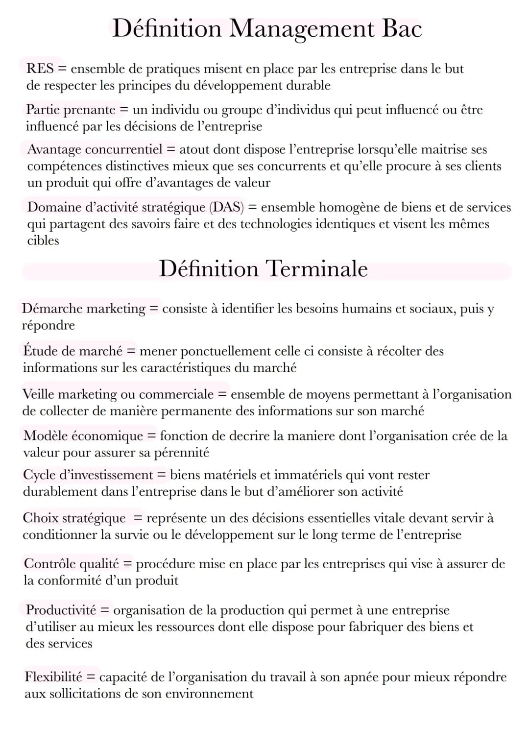 Définition Management Bac
RES = ensemble de pratiques misent en place par les entreprise dans le but
de respecter les principes du développe