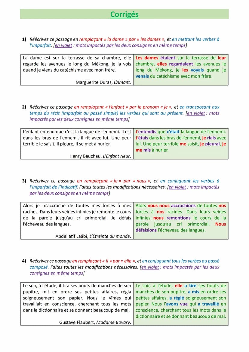 * Objectif brevet Réécriture: mélange de consignes
Exercices et corrigés
Exercices
1) Réécrivez ce passage en remplaçant « la dame » par « l