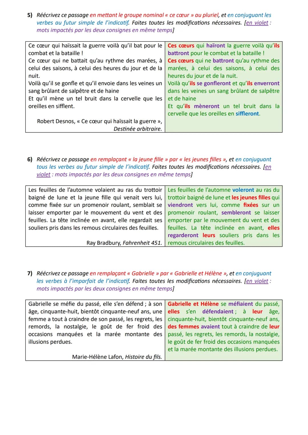 * Objectif brevet Réécriture: mélange de consignes
Exercices et corrigés
Exercices
1) Réécrivez ce passage en remplaçant « la dame » par « l