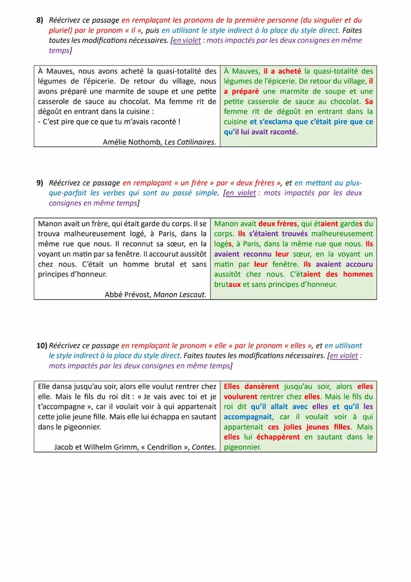 * Objectif brevet Réécriture: mélange de consignes
Exercices et corrigés
Exercices
1) Réécrivez ce passage en remplaçant « la dame » par « l