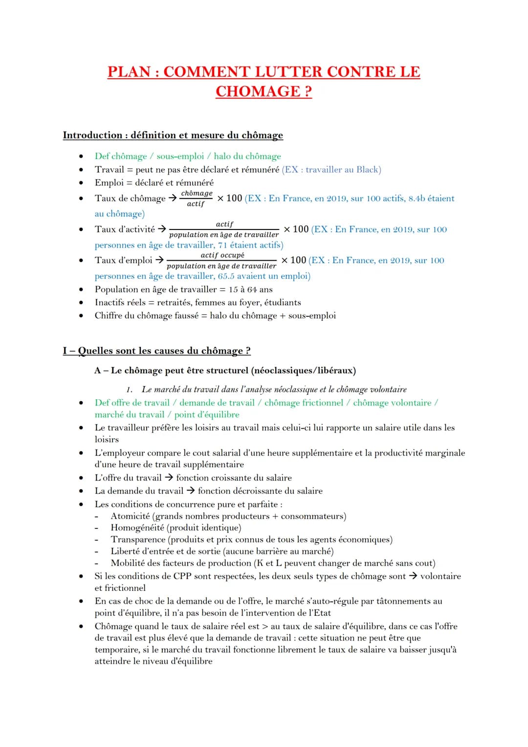 Introduction : définition et mesure du chômage
Def chômage /sous-emploi / halo du chômage
Travail peut ne pas être déclaré et rémunéré (EX: 