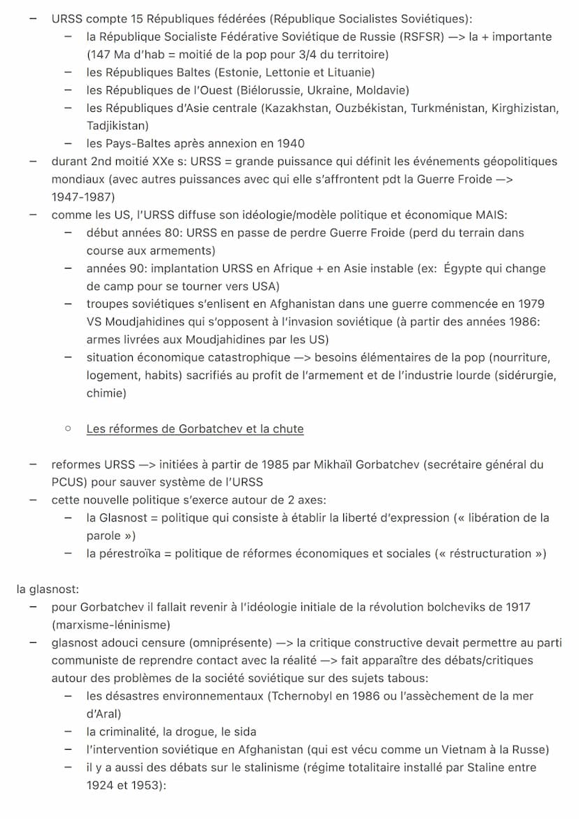 CHAPITRE 2: Une puissance qui se reconstruit après l'éclatement d'un Empire: la
Russie depuis 1991
● La fin de l'Empire soviétique
●
-
O L'U