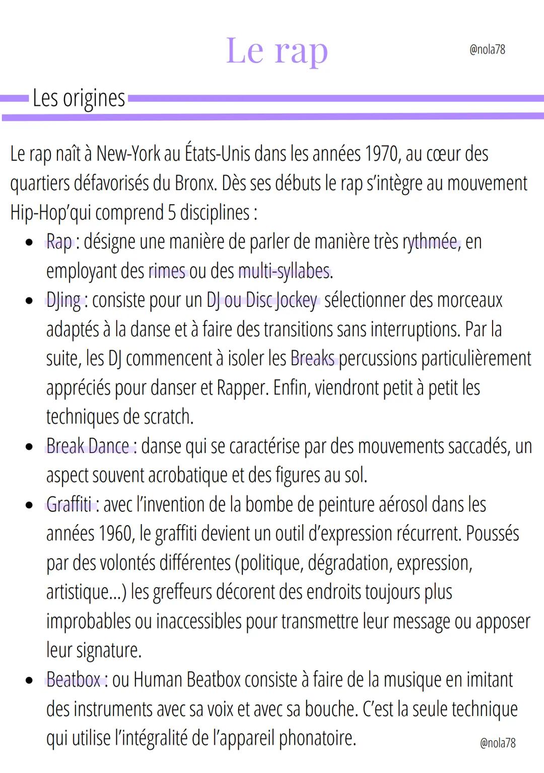 Le rap
@nola78

Les origines

Le rap naît à New-York au États-Unis dans les années 1970, au cœur des
quartiers défavorisés du Bronx. Dès ses