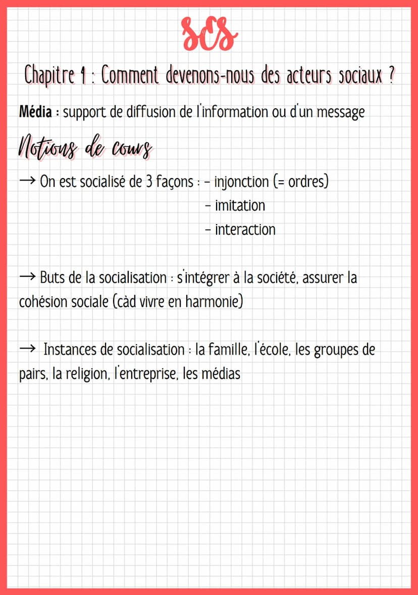 ses
Chapitre 1: Comment devenons-nous des acteurs sociaux ?
Definitions
Norme: règle de conduite (ex : ne pas tricher, s'arrêter au stop. ..