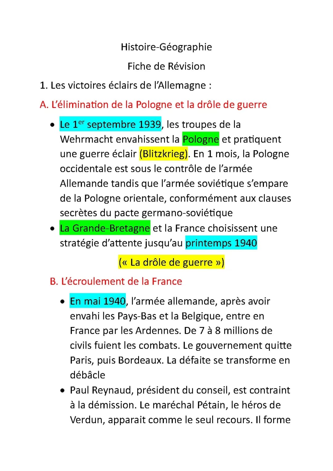 Révisions du Brevet Blanc - La Seconde Guerre Mondiale