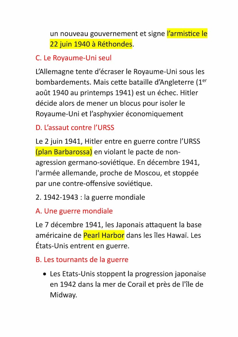 Histoire-Géographie
Fiche de Révision
1. Les victoires éclairs de l'Allemagne :
A. L'élimination de la Pologne et la drôle de guerre
• Le 1e