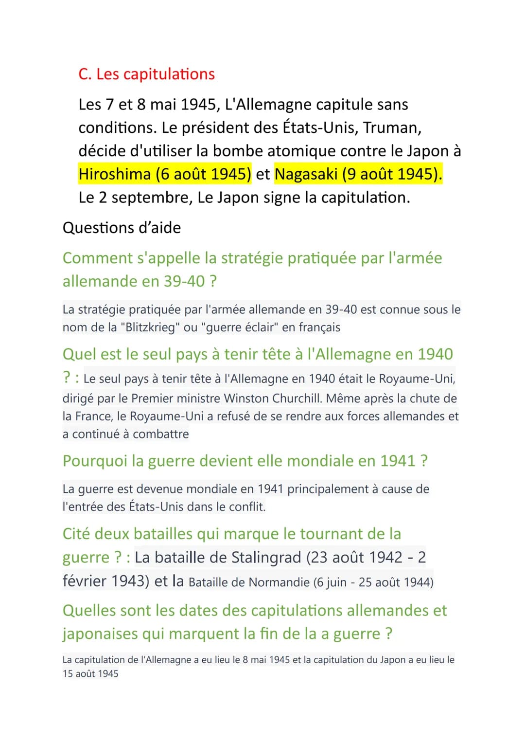 Histoire-Géographie
Fiche de Révision
1. Les victoires éclairs de l'Allemagne :
A. L'élimination de la Pologne et la drôle de guerre
• Le 1e