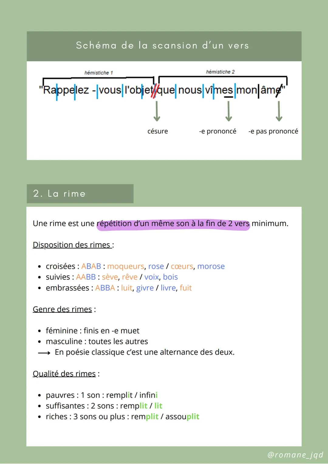 2nde
1. Le vers
LA VERSIFICATION
• une ligne du poème
• une majuscule à chaque début de vers
• donne du rythme
Type de vers:
• alexandrin = 