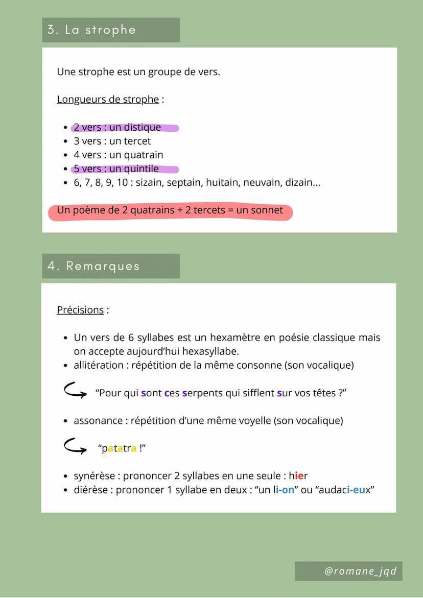 2nde
1. Le vers
LA VERSIFICATION
• une ligne du poème
• une majuscule à chaque début de vers
• donne du rythme
Type de vers:
• alexandrin = 