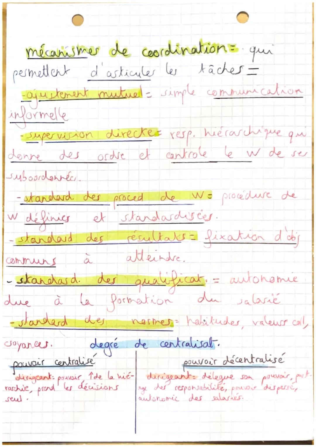 Chap 8 = organiser et
coordonner le travail.

2 divisions du travail.

horizontale taches réparties entre salariés
d'une même hiérarchie, on