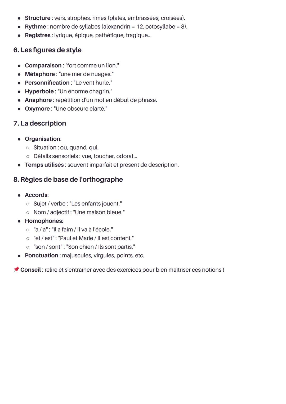 FICHE DE RÉVISION: FRANÇAIS

1. L'emploi des temps

*   Indicatif:

*   Passé simple: action achevée, récit.

*   Imparfait: description, ha