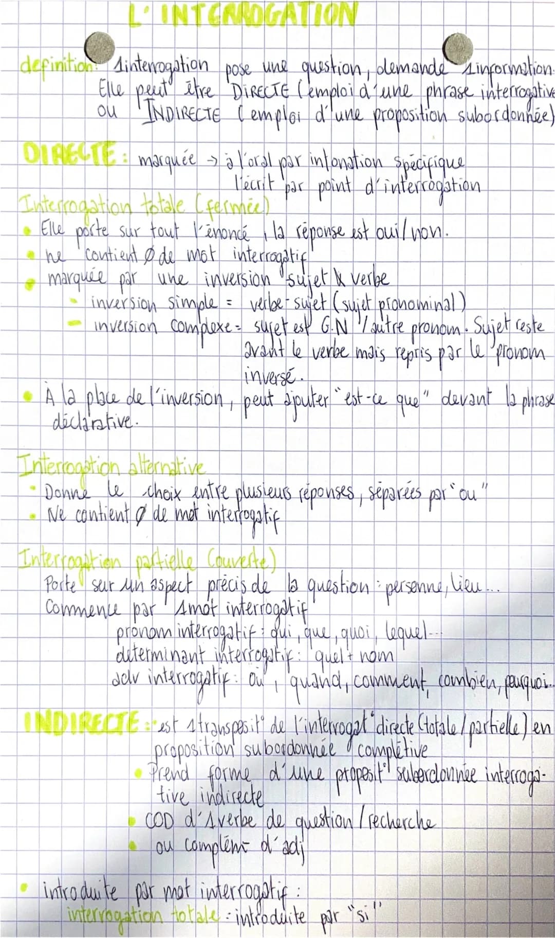 L'INTERROGATION
definition Ainterogation pose une question, demande sinformation.
Elle peut être DIRECTE (emploi d'une phrase interrogative
