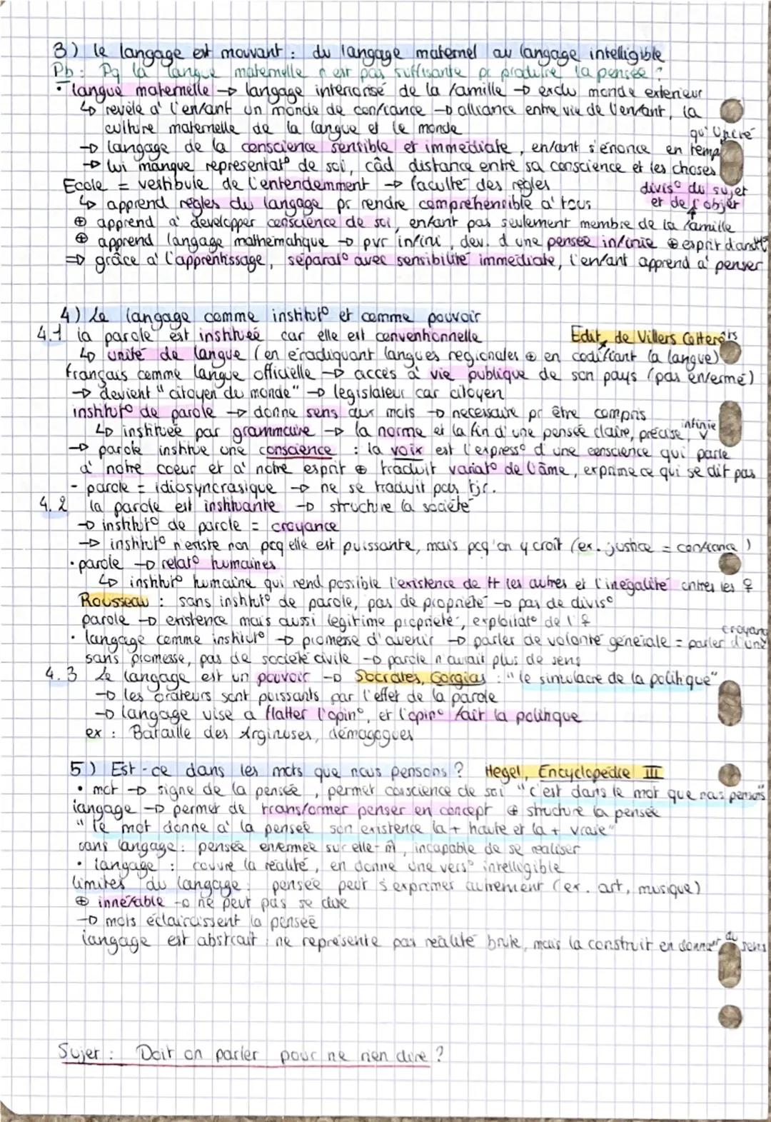 Le langage - recap
Incommunicabilite -> innexable ou inerprimable
- innétable : ce que je ne peux pas dire. Je dois donc le faire
- les mots