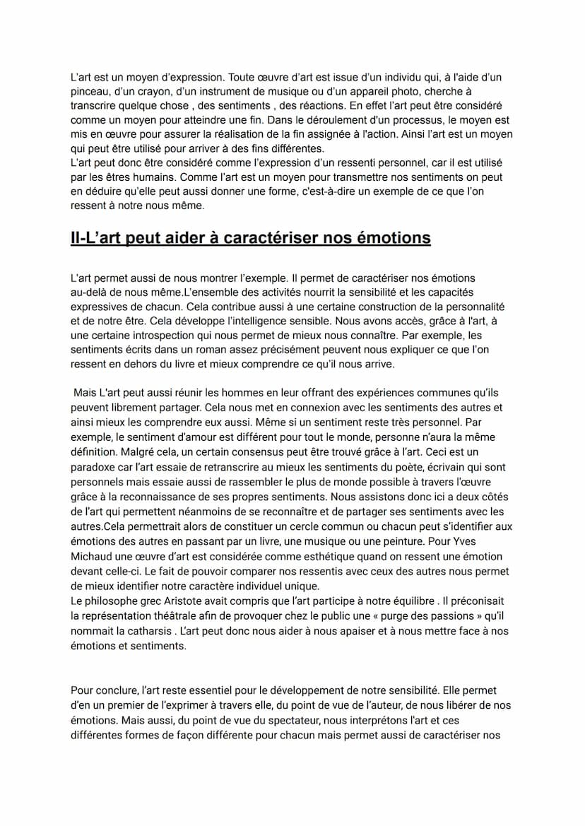 En quoi l'art est-il nécessaire au développement de
notre sensibilité ?
L'art est un moyen privilégié d'expression des sentiments. À travers