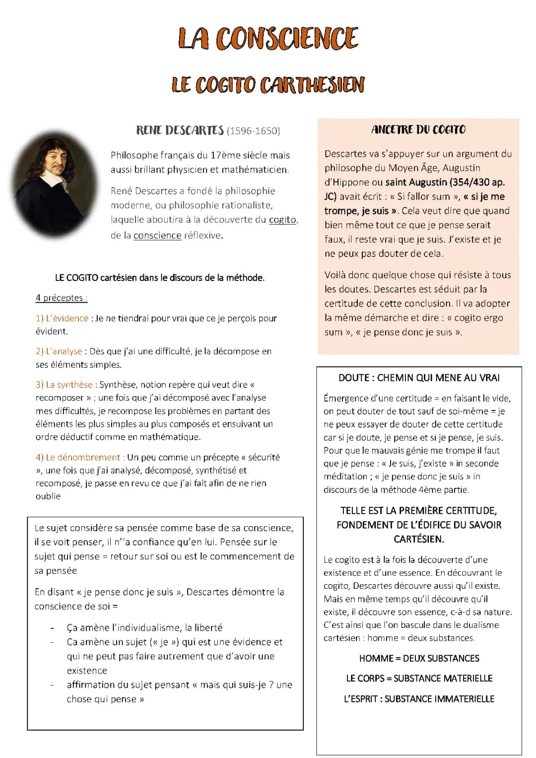 Comprendre le Cogito de Descartes et la Conscience
