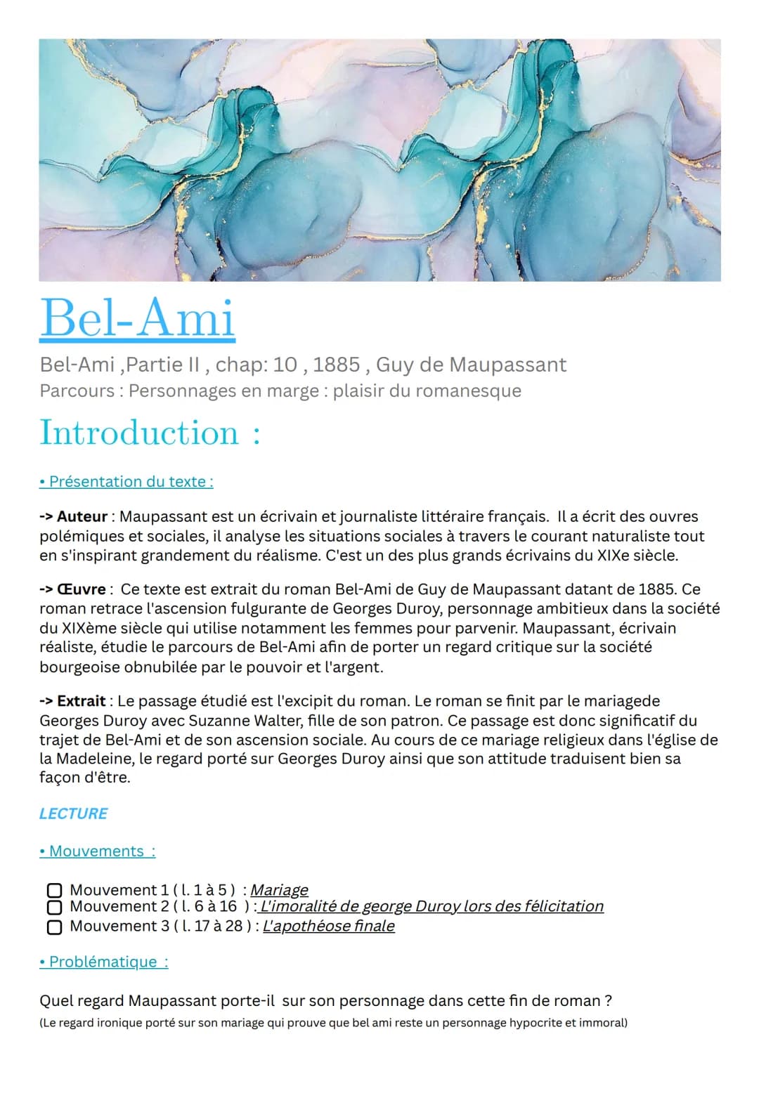 Bel-Ami
Bel-Ami, Partie II, chap: 10, 1885, Guy de Maupassant
Parcours : Personnages en marge: plaisir du romanesque
Introduction :
• Présen