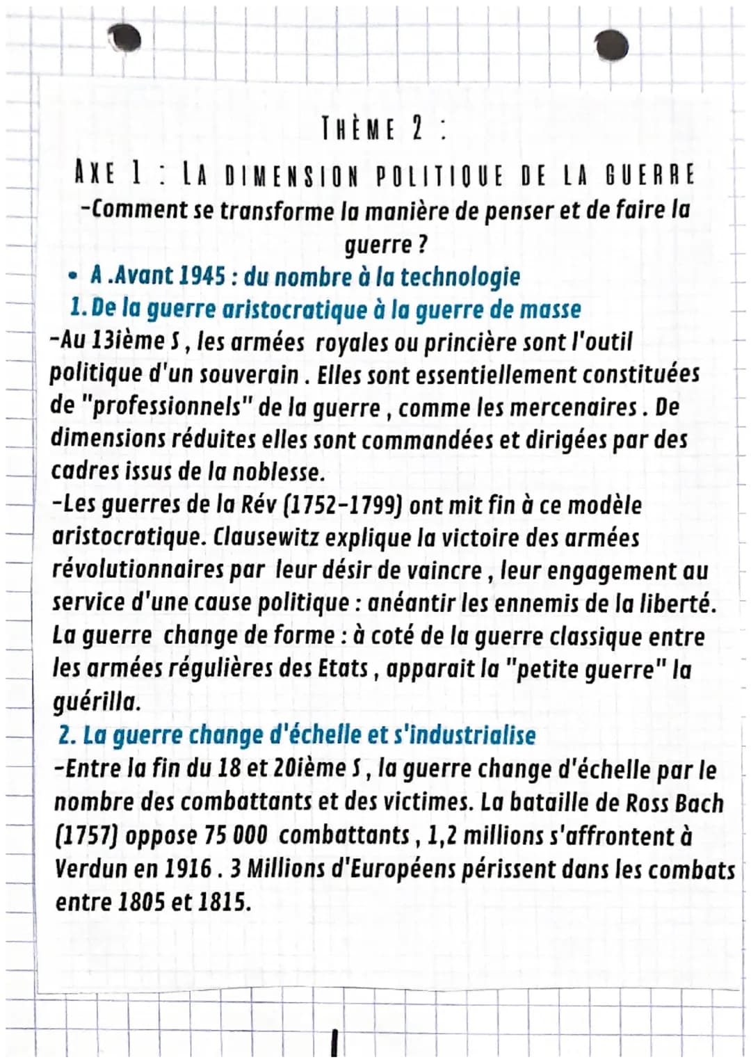 THEME 2:
AXE 1 LA DIMENSION POLITIQUE DE LA GUERRE
-Comment se transforme la manière de penser et de faire la
guerre ?
• A.Avant 1945: du no