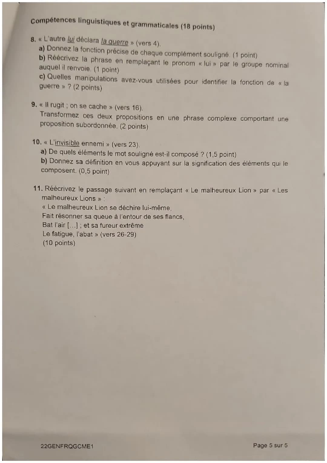 DIPLÔME NATIONAL DU BREVET
SESSION 2022
FRANÇAIS
Grammaire et compétences linguistiques
Compréhension et compétences d'interprétation
Série 