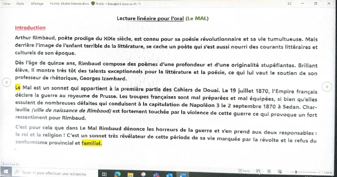 Étude linéaire le mal Rimbaud 