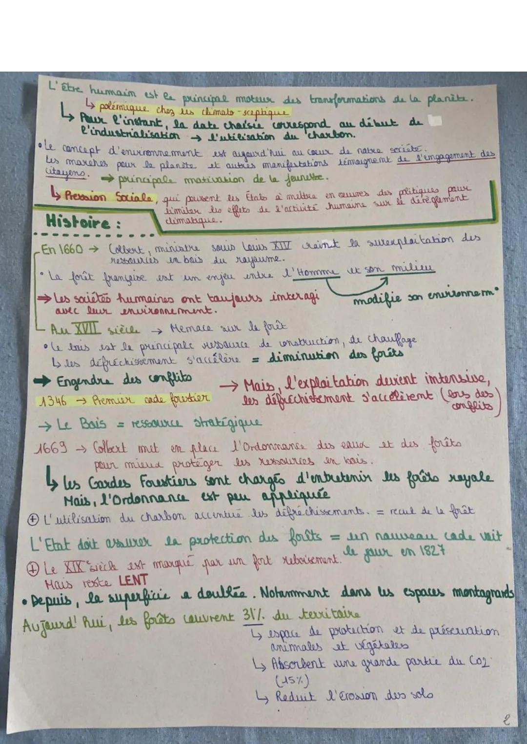 # L'Emvironnement

↳ 12 Décembre 2015 → La Cop 21 & conclut sur les Accords de Paris
qui prévoit de limiter l'augmentation de le
température