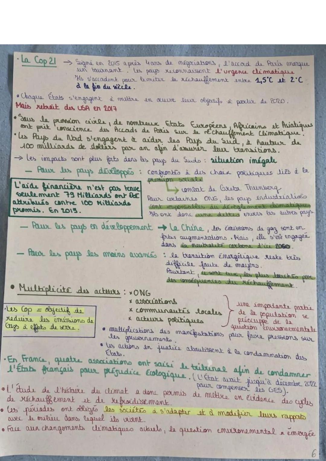 # L'Emvironnement

↳ 12 Décembre 2015 → La Cop 21 & conclut sur les Accords de Paris
qui prévoit de limiter l'augmentation de le
température