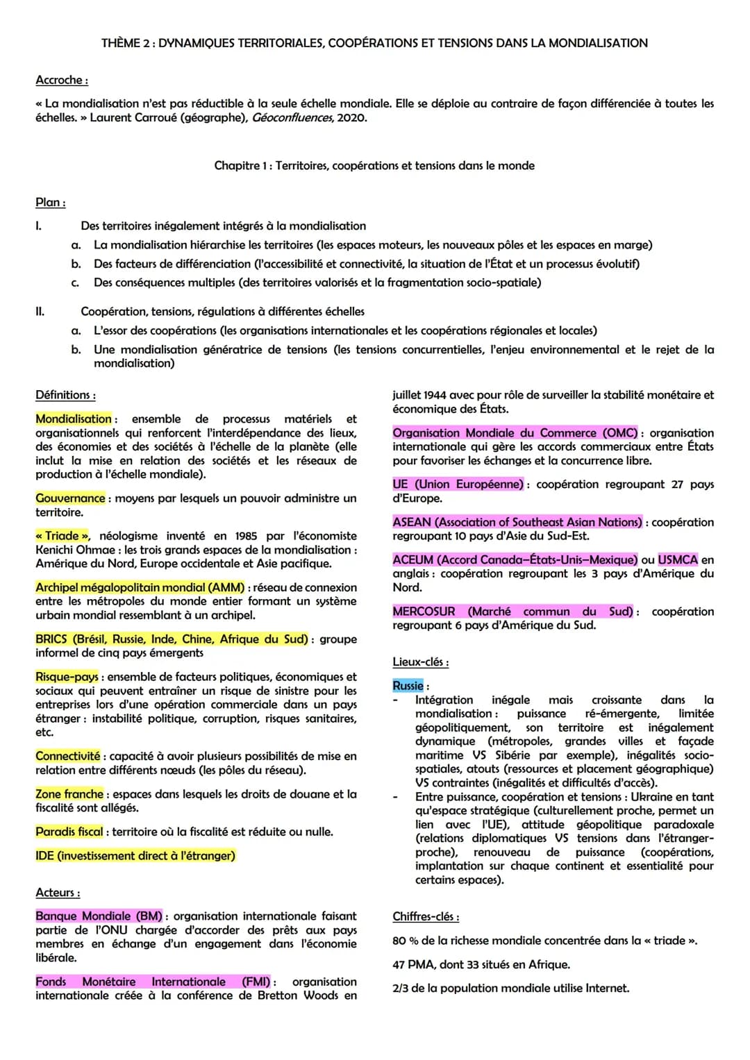 Thème 2 - Dynamiques territoriales, coopérations et tensions dans la mondialisation