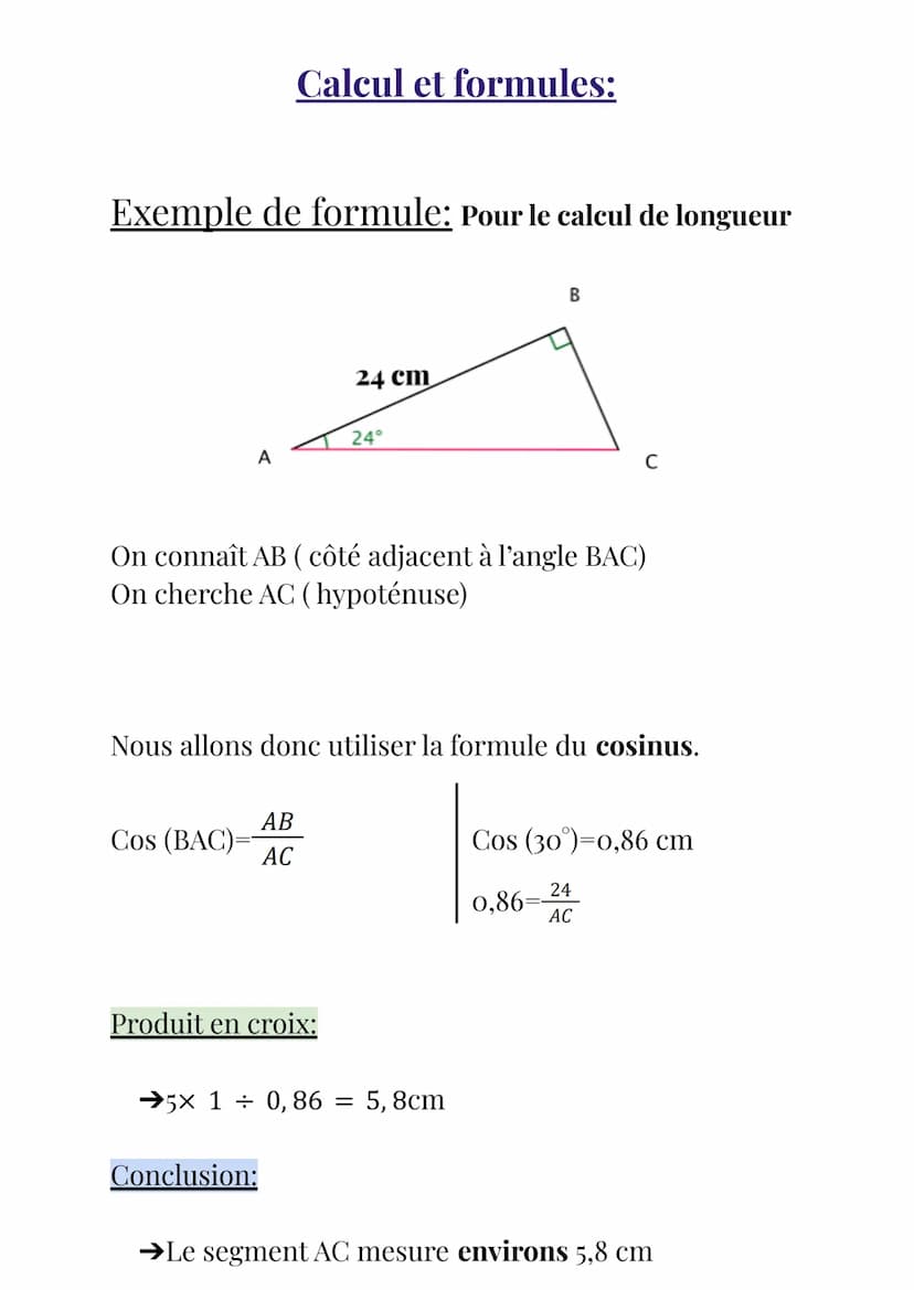 Fiche de révision maths
La trigonométrie du triangle rectangle
Théorème de pythagore:
Dans un triangle rectangle, le carré de l'hypoténuse e